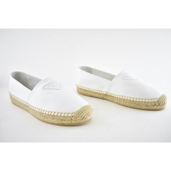 Prada Bianco White Canvas Fabric Triangle Logo Slip On Slide Espadrille Flat 39 - Picture 5 of 12
